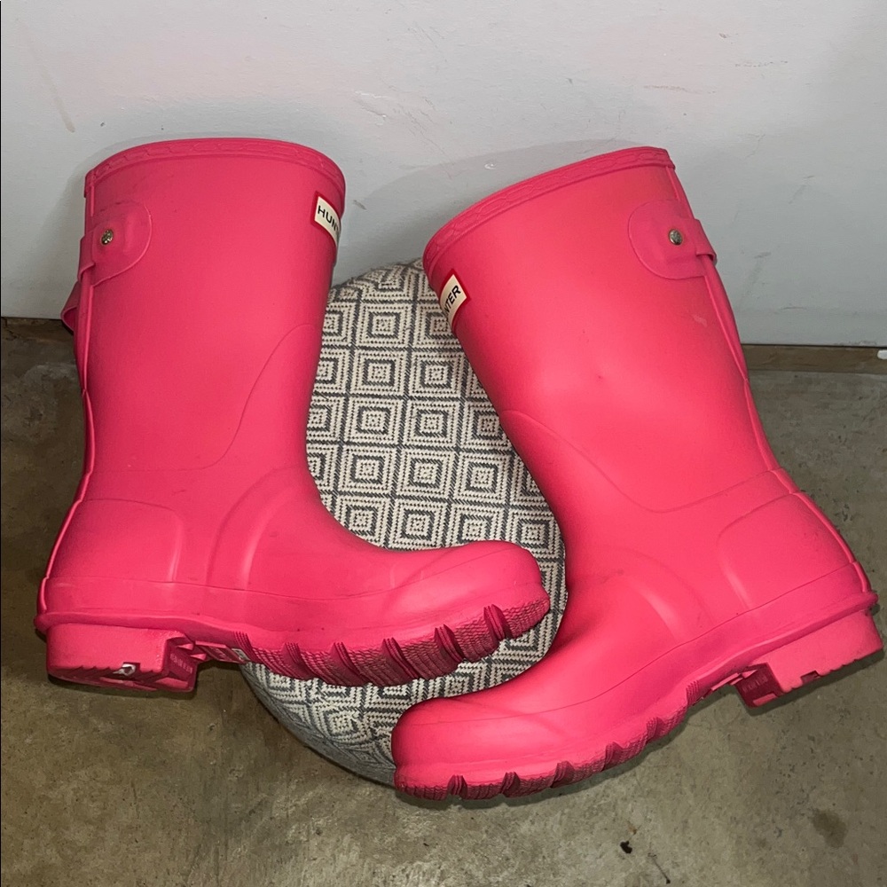 Hunter Original Mid Calf Rain Boot Bright Pink Wellington Waterproof Adjustable - Picture 8 of 13